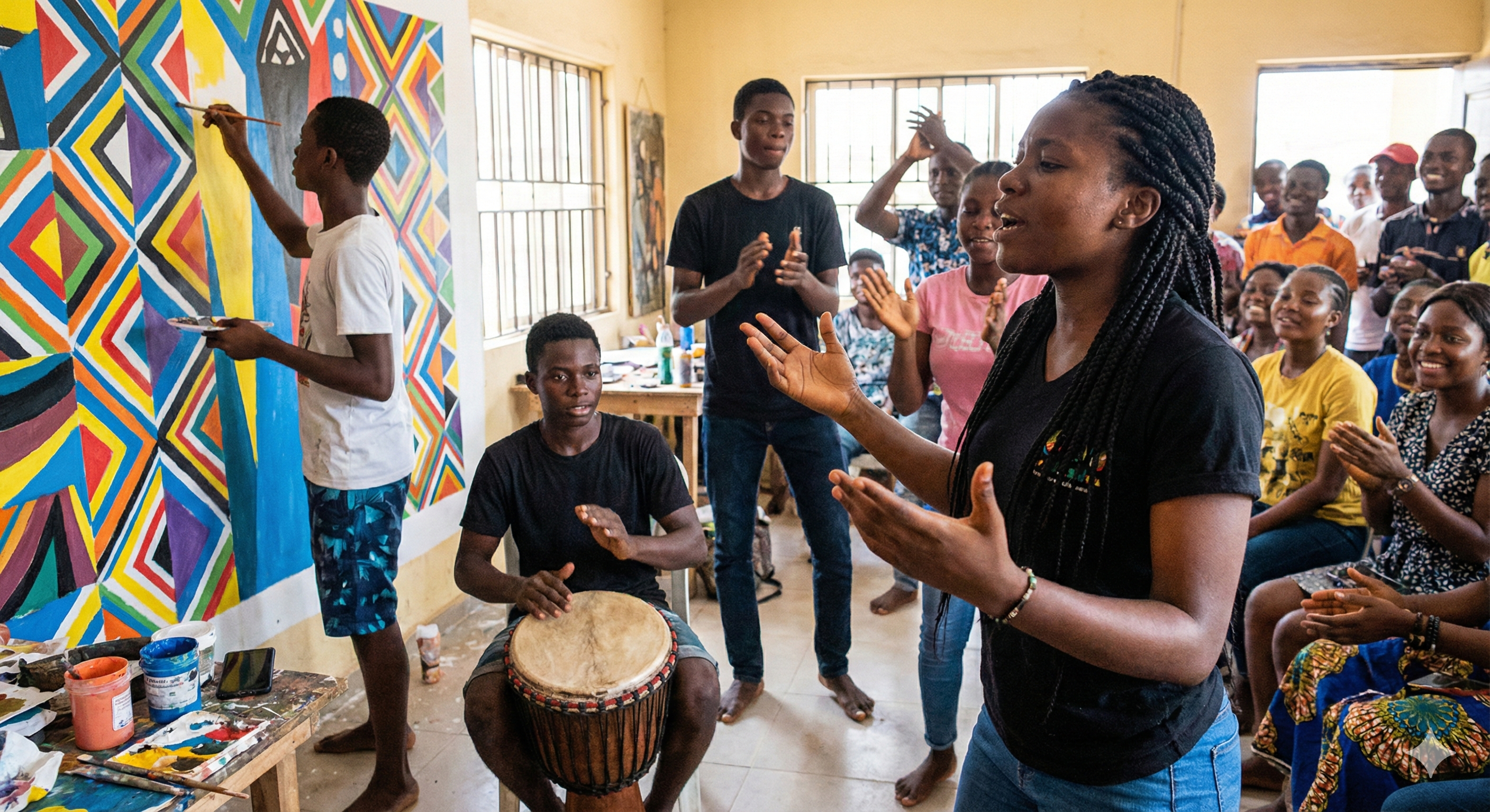Young people sharing art and music.
